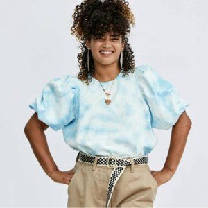 Clare V. - Puff Sleeve Sweatshirt in Blue Cloud Tie Dye